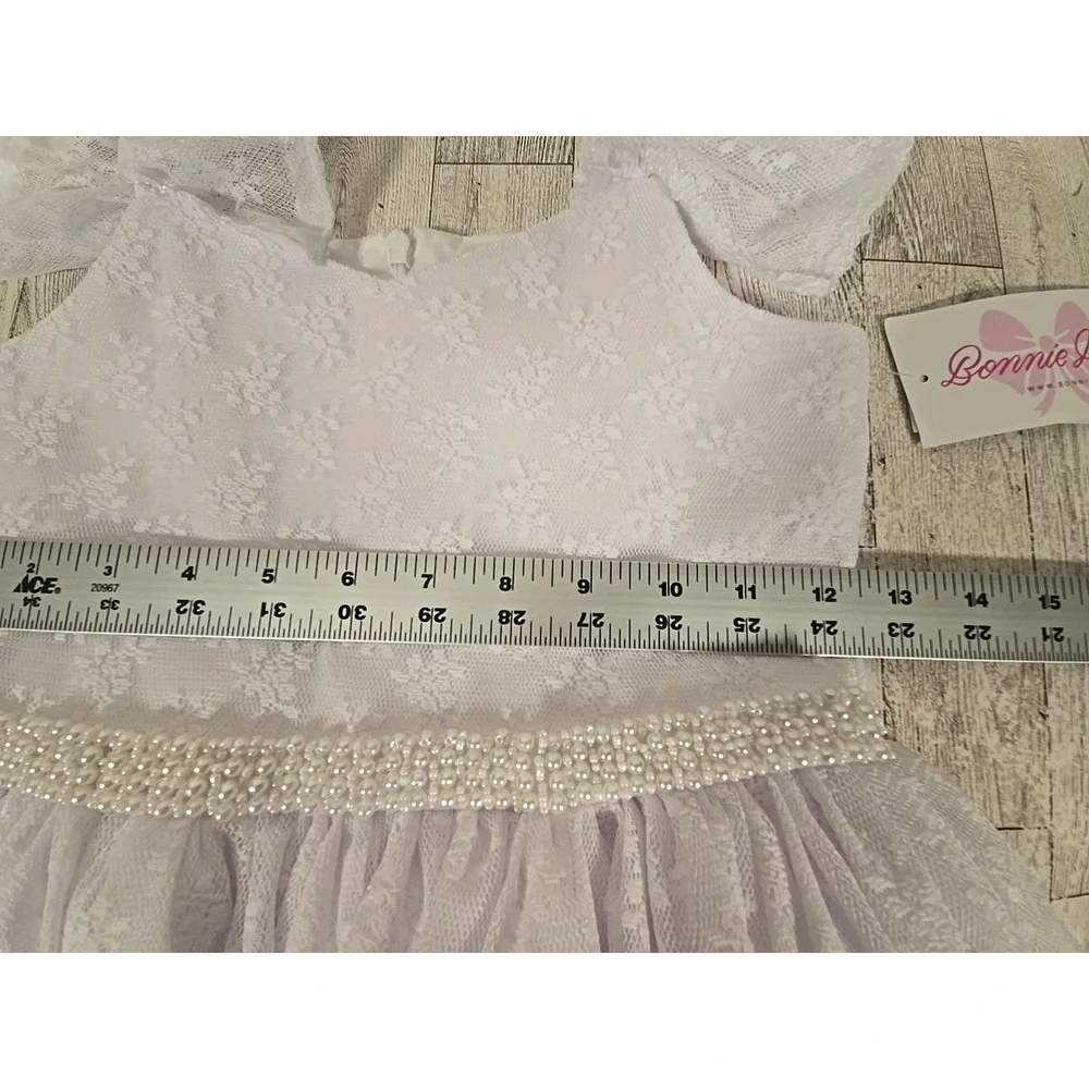 Bonnie Jean Communion Dress 7 Flutter Sleeve Flower Girl White Lace NEW